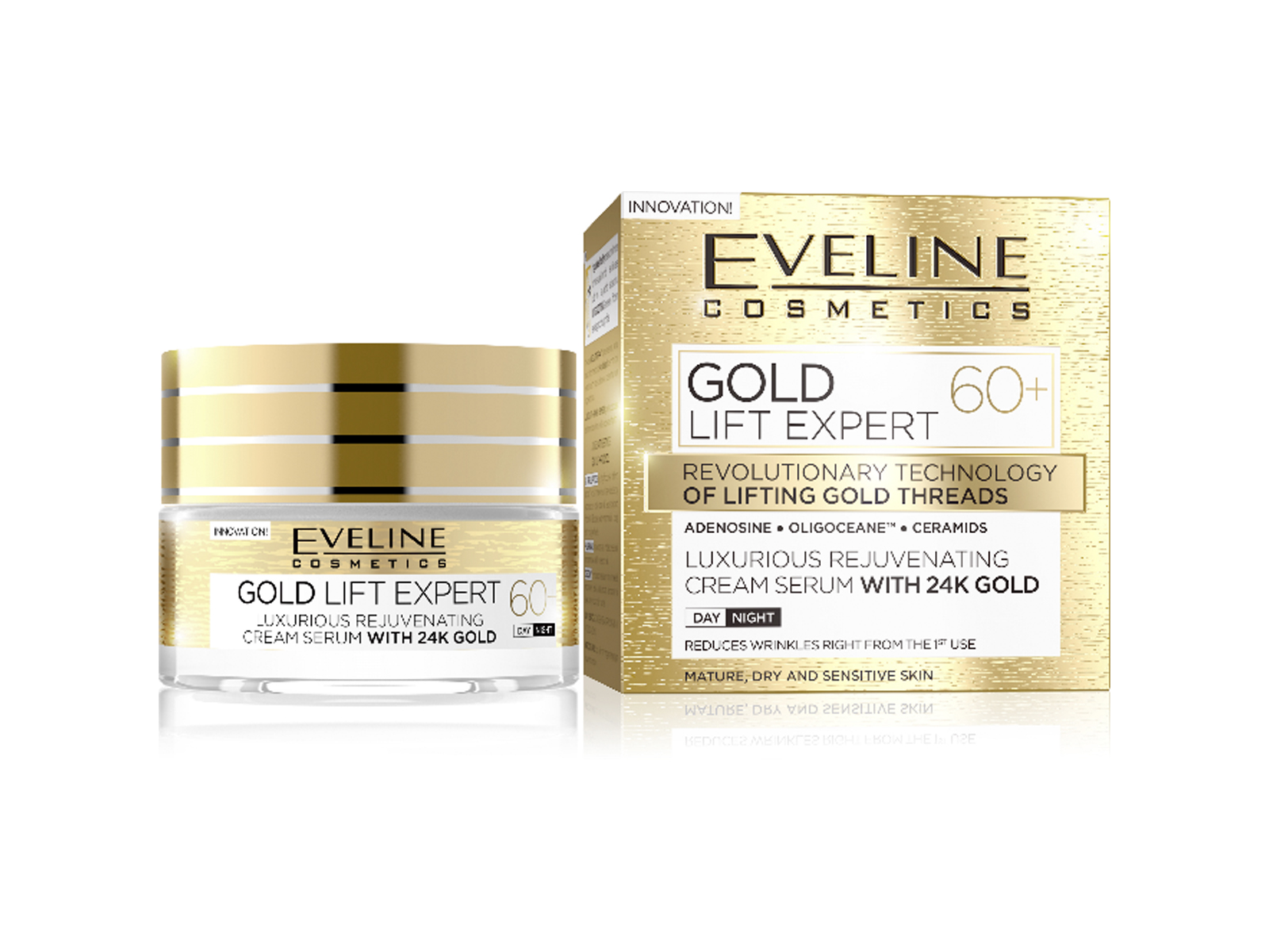 EVELINE GOLD LIFT EXPERT 60+ LUXUS TÁPLÁLÓ KRÉM-SZÉRUM NAPPALI-ÉJSZAKAI ARCKRÉM 50ML