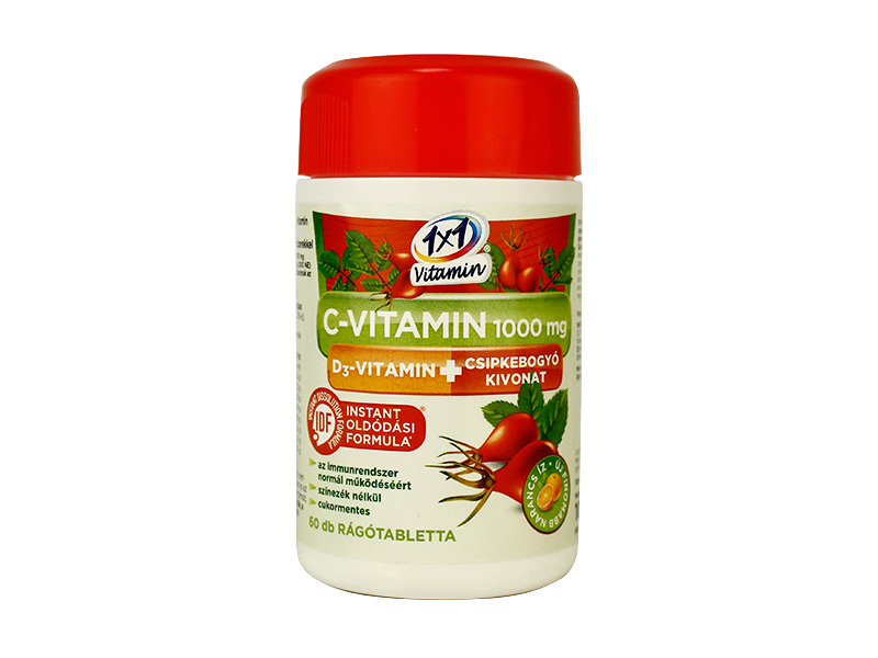 1X1 VITADAY C-VITAMIN 1000MG+D3+CSIPKEBOGYÓ KIVONATTAL NARANCS ÍZŰ TABLETTA 60DB
