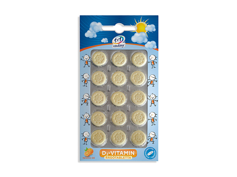 1x1 VITADAY D3 VITAMIN RÁGÓTABLETTA NAPOCSKÁS 15DB