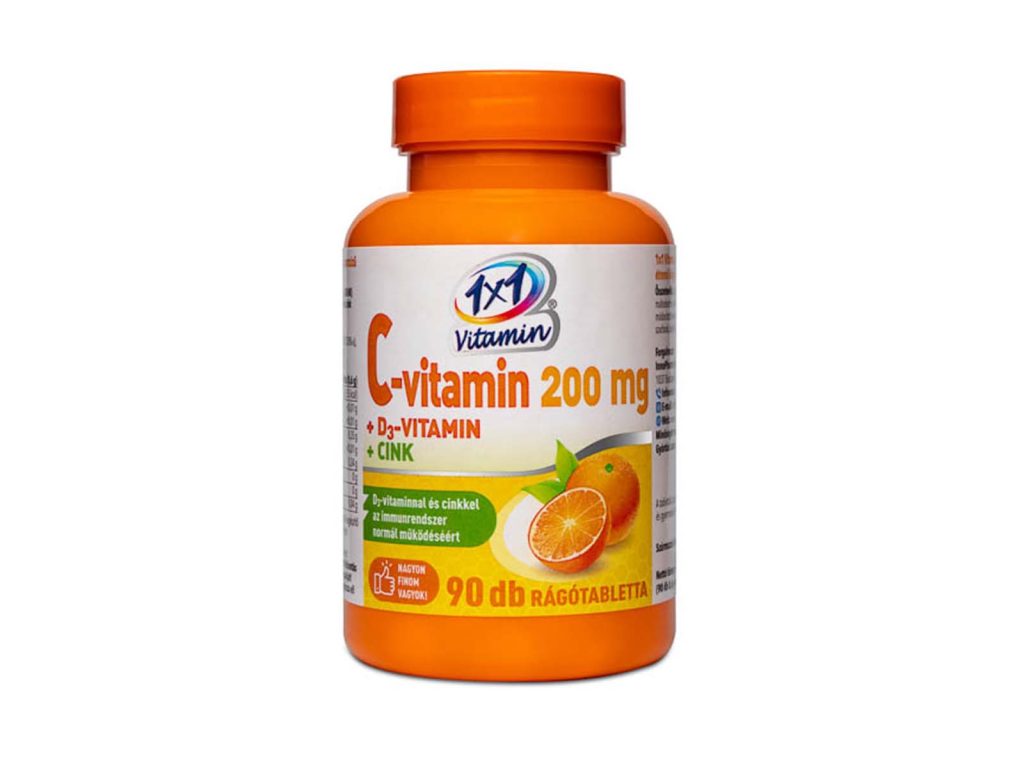 1X1 VITADAY RÁGÓTABLETTA C-VITAMIN 200MG+D3+CINK 90DB