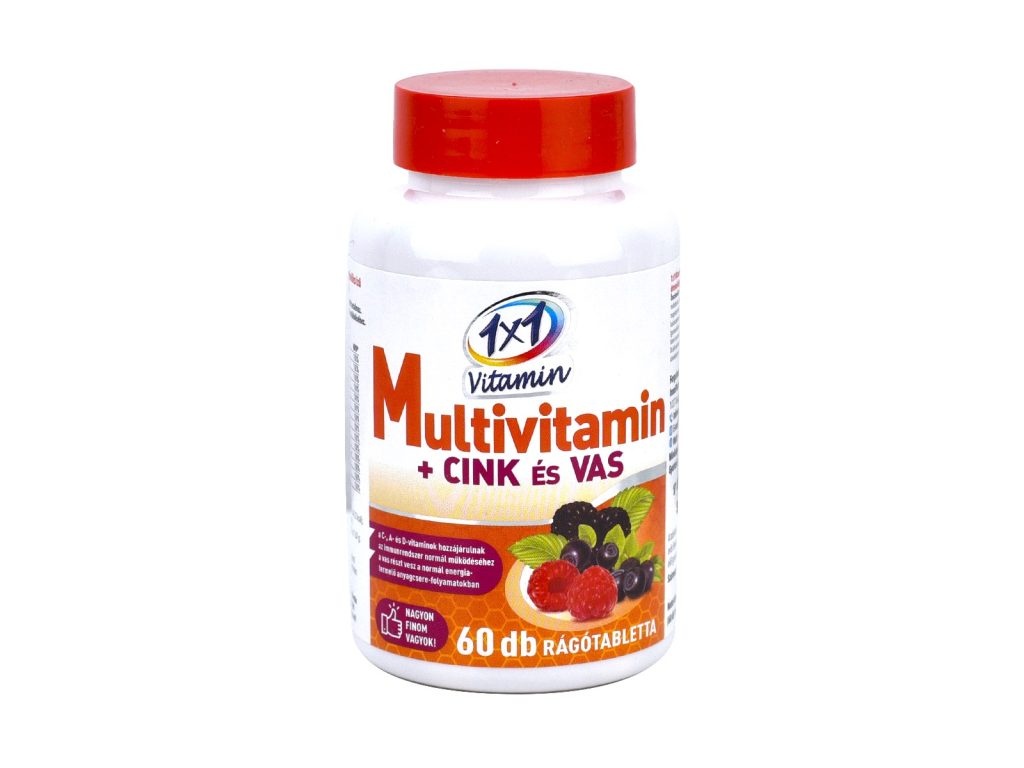 1X1 VITADAY RÁGÓTABLETTA MULTIVITAMIN + CINK + VAS 60DB