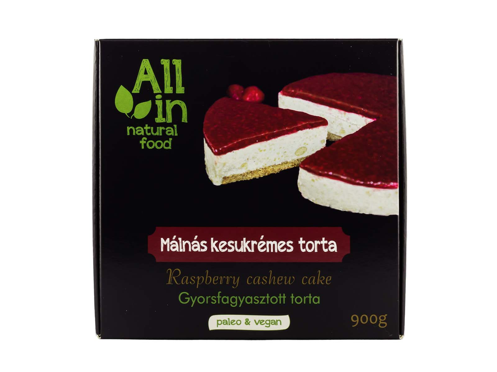 ALL IN NATURAL FOOD PALEO ÉS VEGÁN MÁLNÁS KESUKRÉMES TORTA FAGYASZTOTT 900G [F]