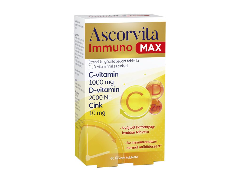 ASCORVITA IMMUNO MAX ÉTREND-KIEGÉSZÍTŐ C-, D-VITAMINNAL ÉS CINKKEL BEVONT TABLETTA 60DB