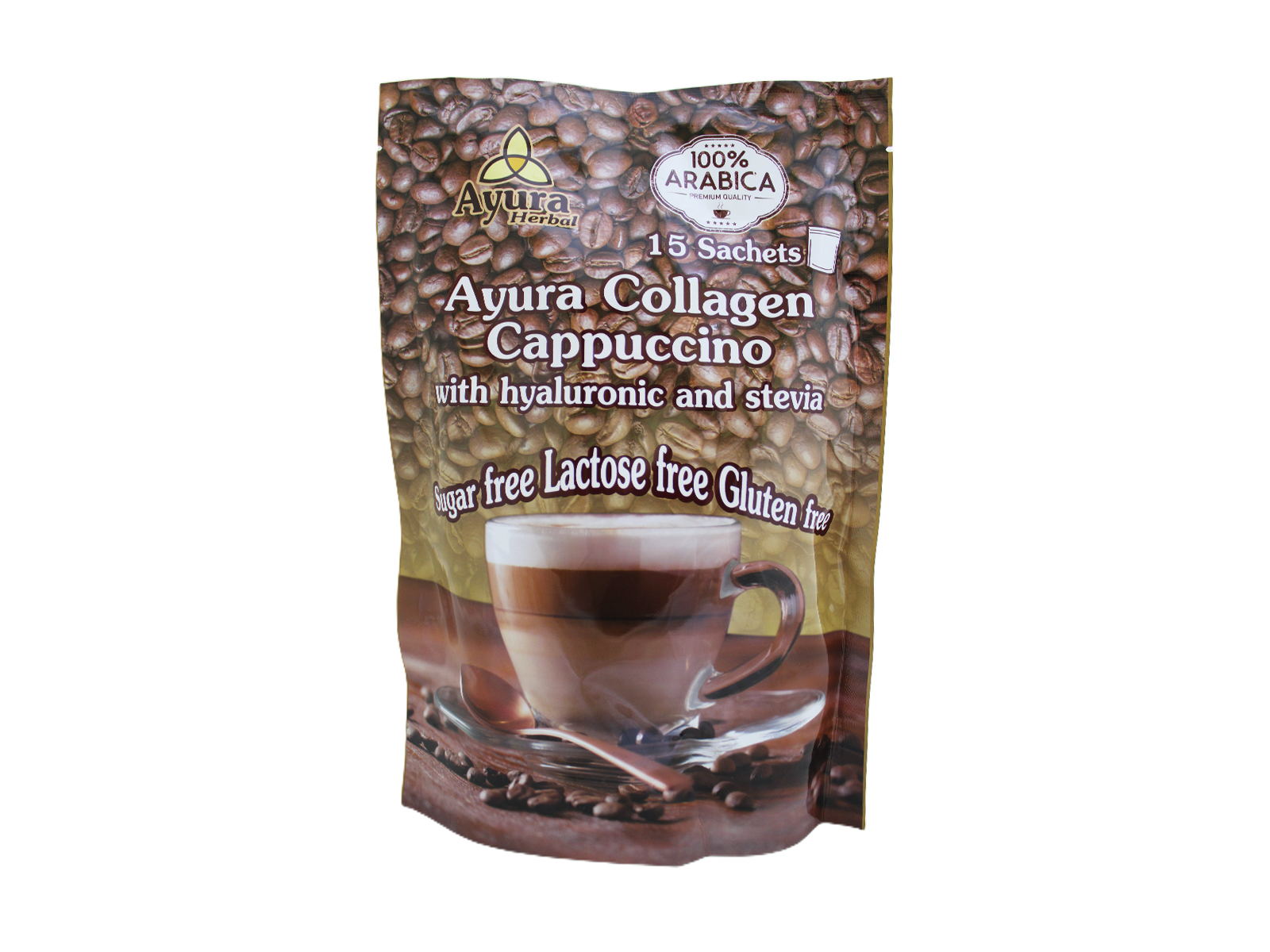 AYURA HERBAL COLLAGEN CAPPUCCINO WITH HYALURONIC AND STEVIA INSTANT KÁVÉ 15DB
