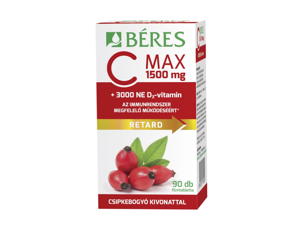 BÉRES C-MAX 1500MG CSIPKEBOGYÓ + 3000NE D3 VITAMIN RETARD TABLETTA 90DB