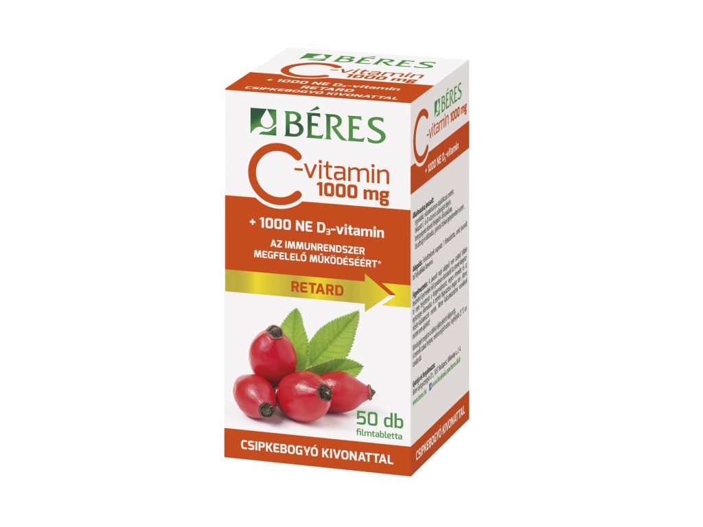 BÉRES C-VITAMIN 1000MG RETARD CSIPKEBOGYÓ + 1000NE D3-VITAMIN TABLETTA 50DB