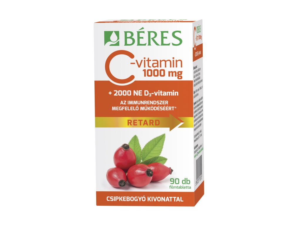 BÉRES C-VITAMIN 1000MG RETARD CSIPKEBOGYÓ + 2000NE D3-VITAMIN TABLETTA 90DB