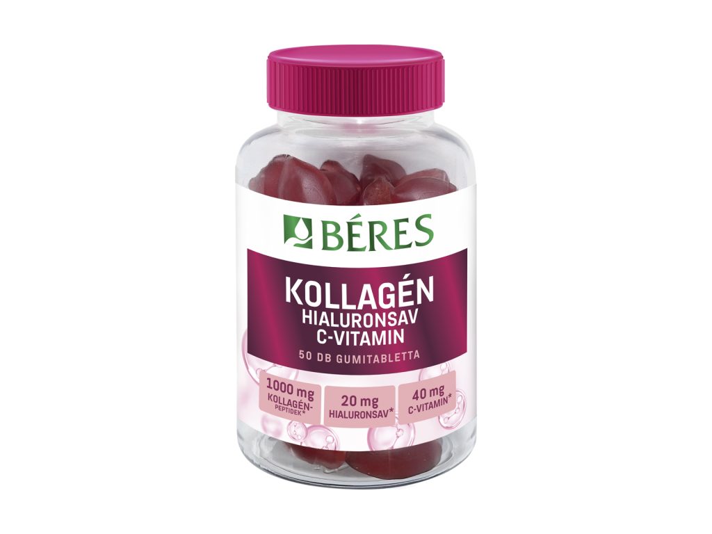 BÉRES KOLLAGÉN, HIALURONSAV, C-VITAMIN CUKORMENTES GUMITABLETTA 50DB