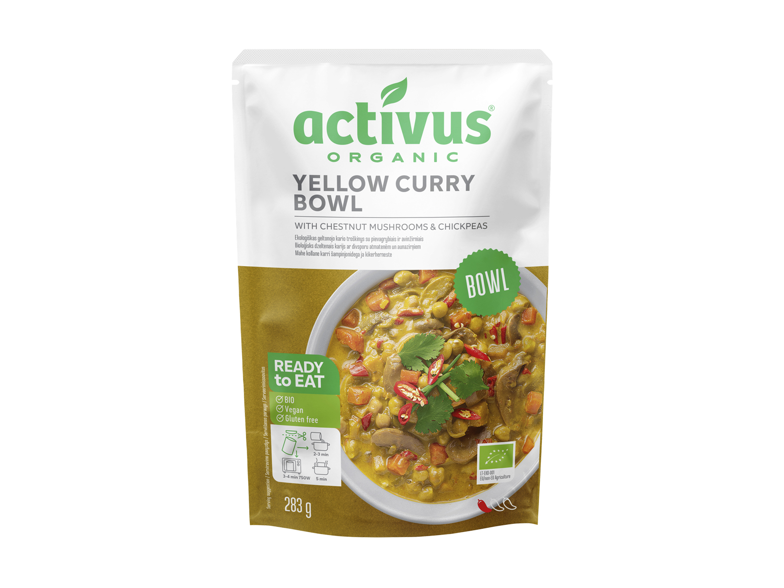 BIO ACTIVUS SÁRGA CURRY TÁL CSIPERKE GOMBÁVAL ÉS CSICSERIBORSÓVAL 283G