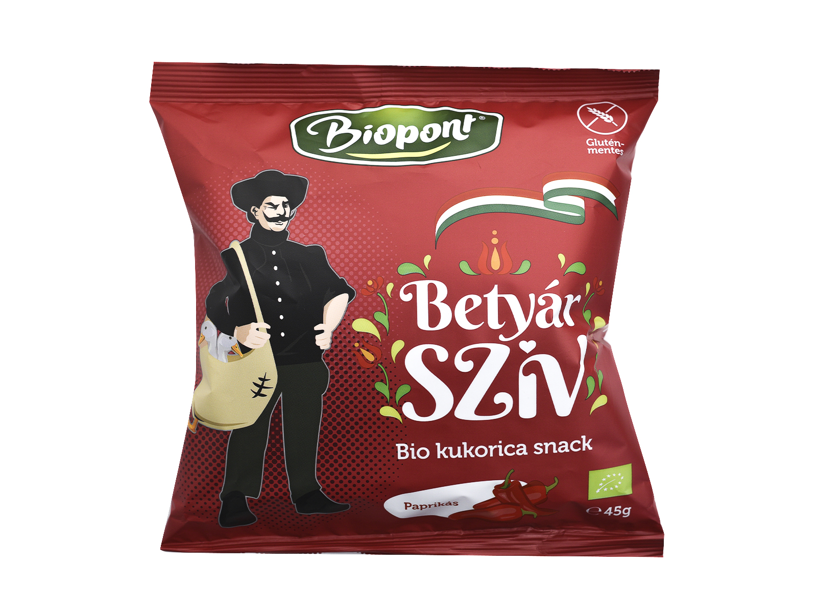 BIO BIOPONT GLUTÉNMENTES BETYÁR SZÍV KUKORICA SNACK PAPRIKÁS ÍZŰ 45G
