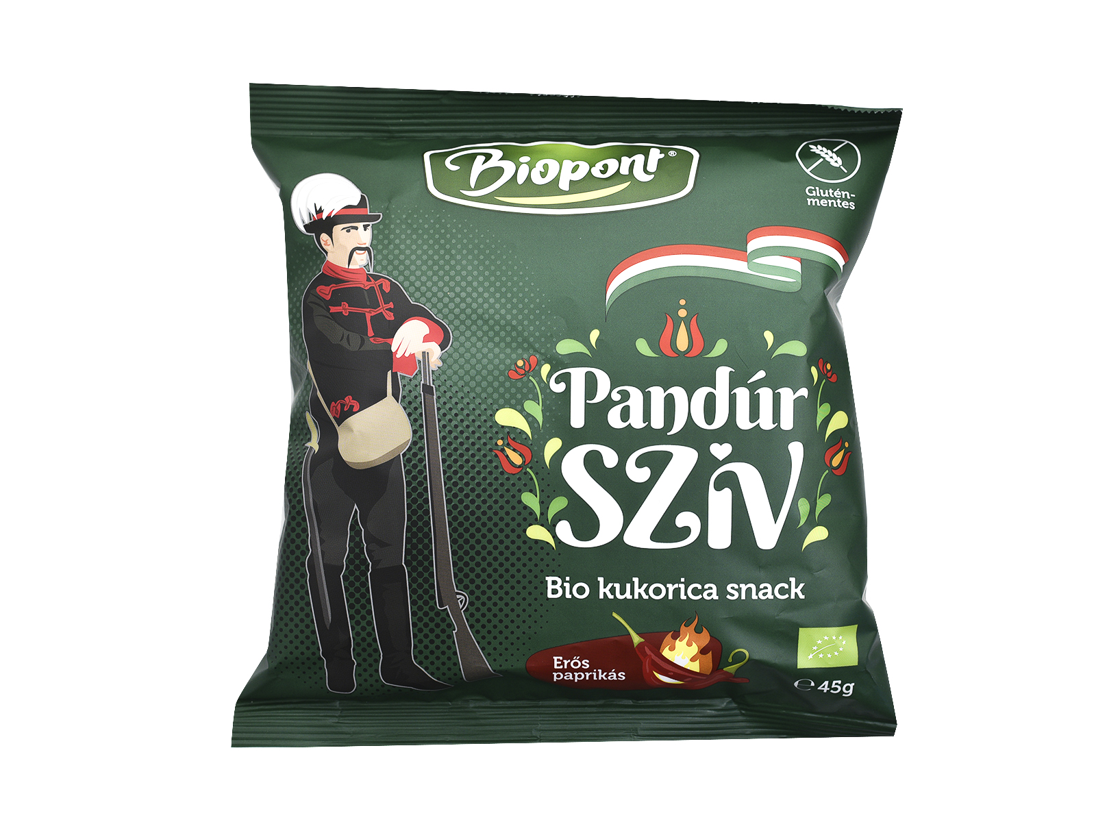 BIO BIOPONT GLUTÉNMENTES PANDÚR SZÍV KUKORICA SNACK ERŐS PAPRIKÁS ÍZŰ 45G