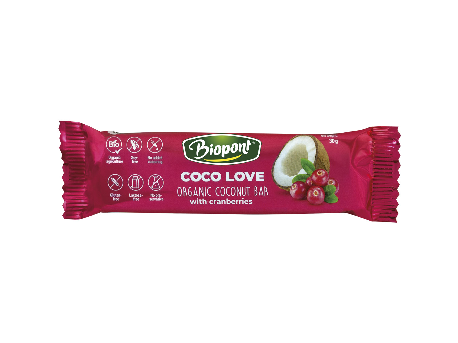 BIO BIOPONT GLUTÉNMENTES VÖRÖS ÁFONYÁS KÓKUSZOS SZELET 30G