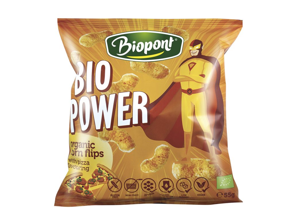 BIO BIOPONT POWER EXTRUDÁLT KUKORICA SNACK, PIZZA ÍZESÍTÉSSEL 55G