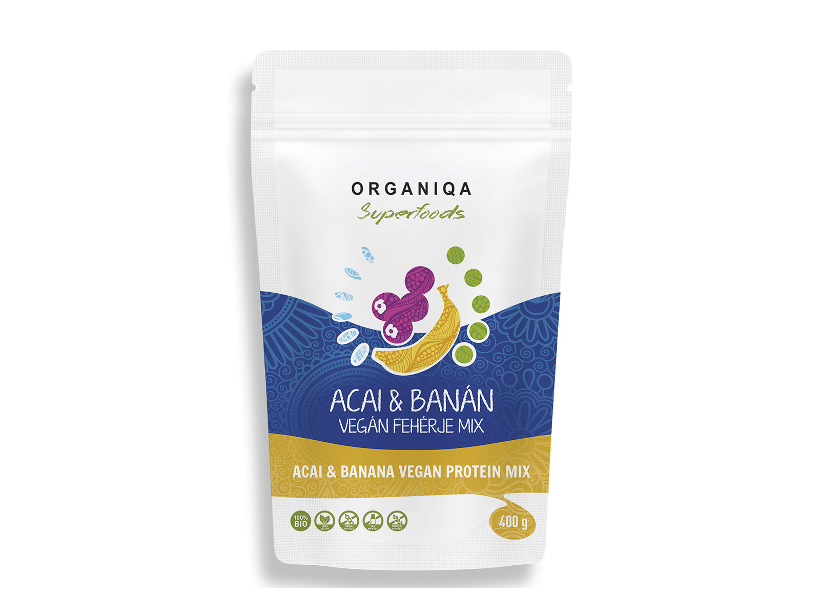 BIO ORGANIQA 100% ACAI-BANÁN VEGÁN FEHÉRJE 400G