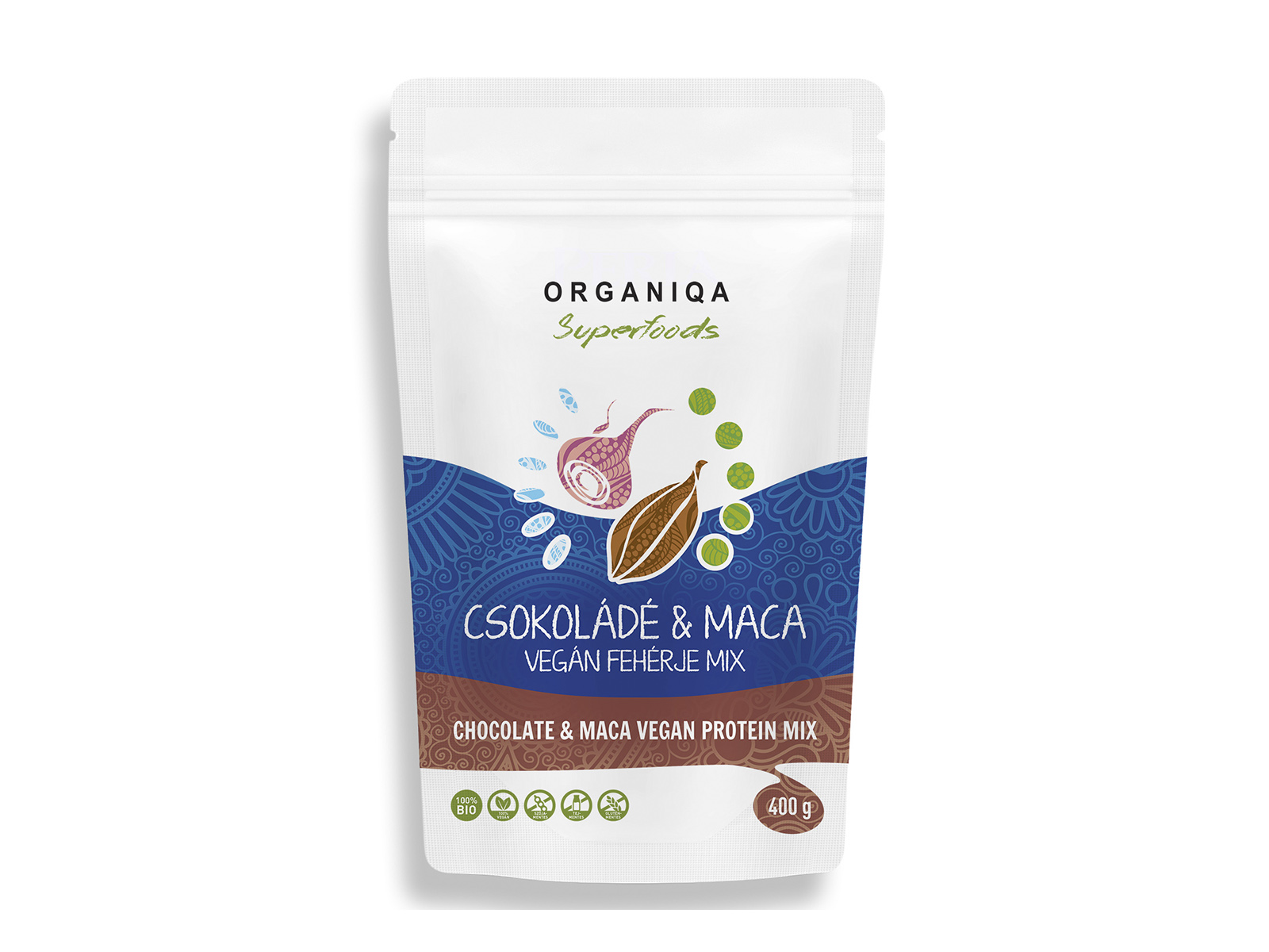 BIO ORGANIQA 100% CSOKOLÁDÉ-MACA VEGÁN FEHÉRJE 400G