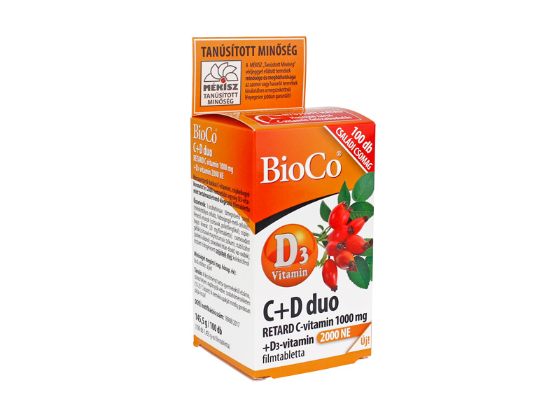 BIOCO C+D DUO RETARD C-VITAMIN 1000 MG + D3-VITAMIN 2000NE FILMTABLETTA 100DB