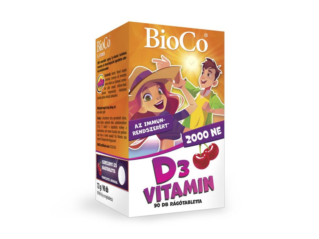 BIOCO D3-VITAMIN 2000NE CSERESZNYE ÍZŰ RÁGÓTABLETTA 90DB