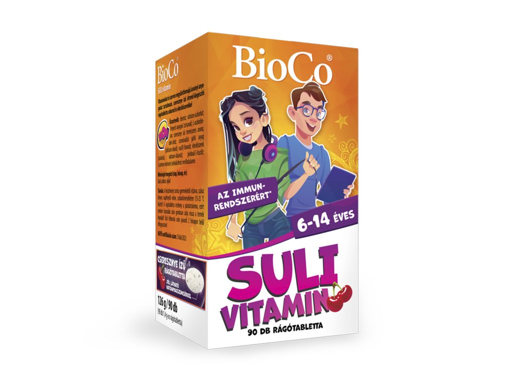 BIOCO SULI VITAMIN 6-14 ÉVESEKNEK CSERESZNYE ÍZŰ RÁGÓTABLETTA 90DB