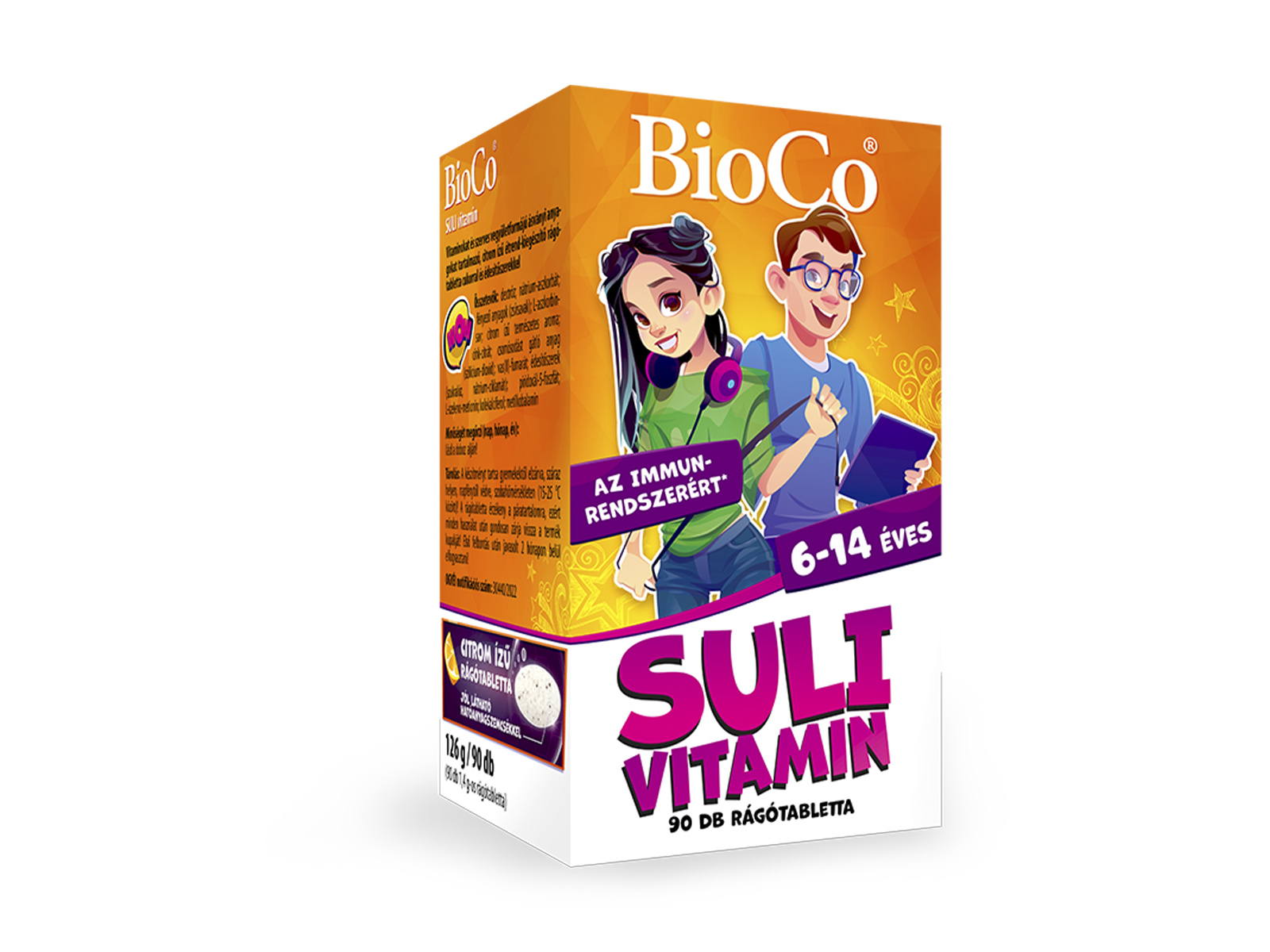 BIOCO SULI VITAMIN 6-14 ÉVESEKNEK CITROM ÍZŰ RÁGÓTABLETTA 90DB