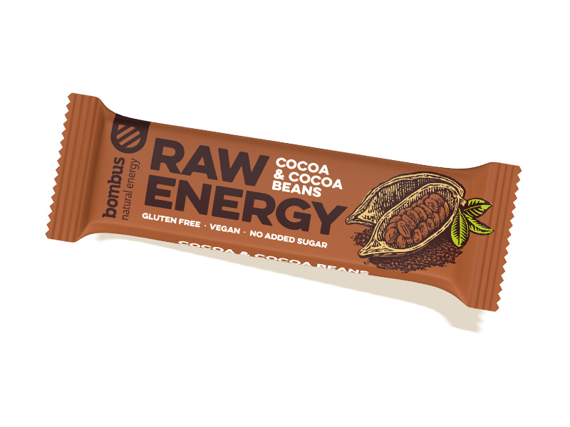 GLUTÉNMENTES BOMBUS RAW ENERGY KAKAÓ-KAKAÓBAB SZELET 50G