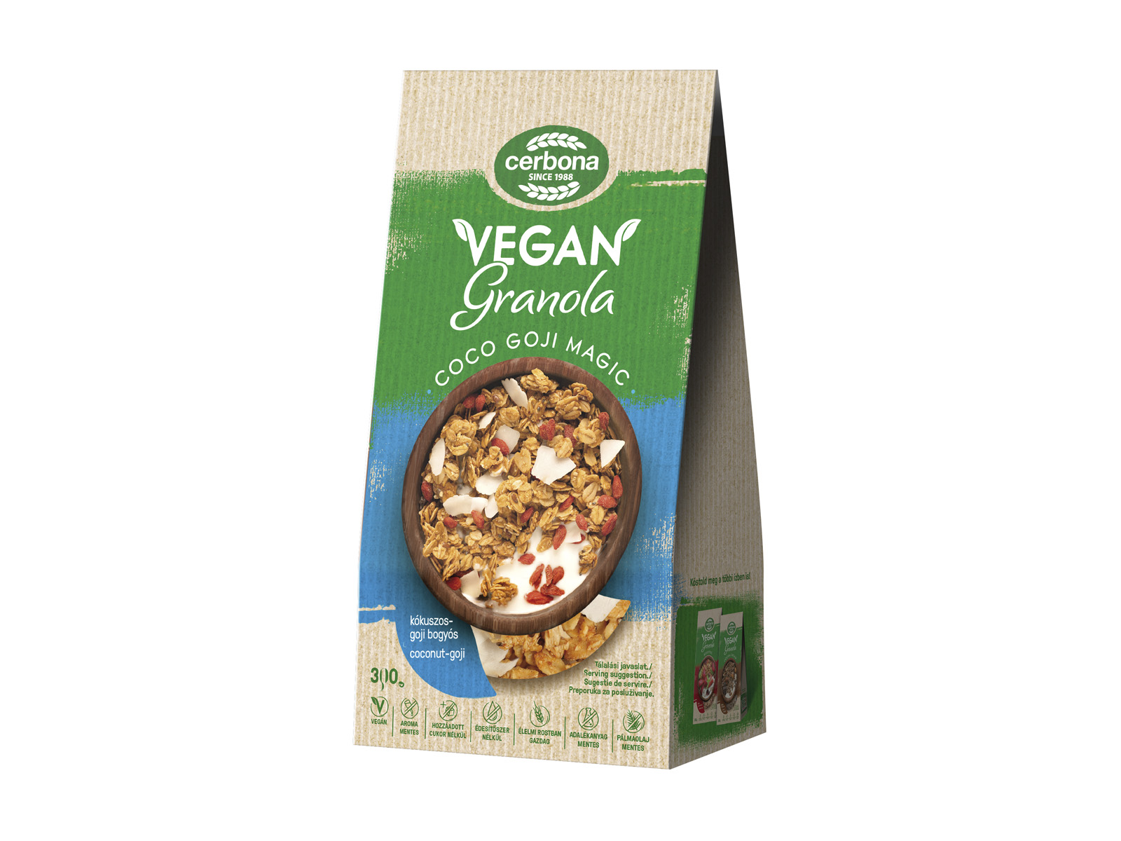 CERBONA VEGÁN KÓKUSZ-GOJI GRANOLA HOZZÁADOTT CUKOR NÉLKÜL 300G