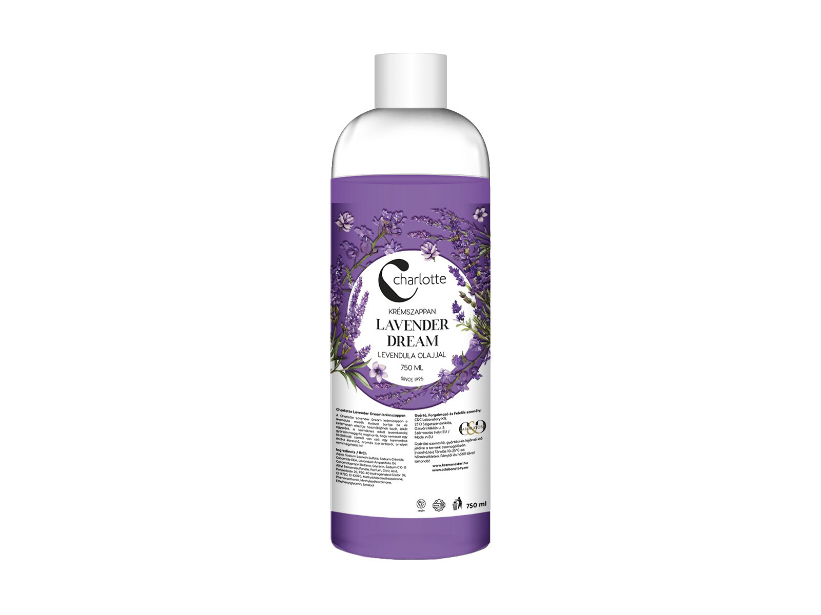 CHARLOTTE KRÉMSZAPPAN LAVENDER DREAM LEVENDULA OLAJJAL UTÁNTÖLTŐ 750ML