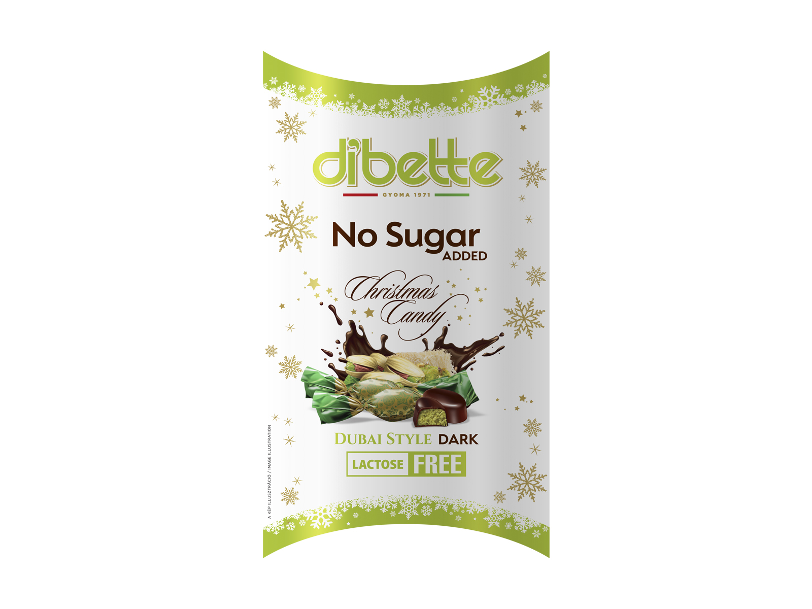 DIBETTE NAS DUBAI JELLEGŰ PISZTÁCIÁS KRÉM.TÖLTÖTT ÉTCSOKOLÁDÉ SZALONCUKOR ÉDESÍTŐSZERREL LM 200G