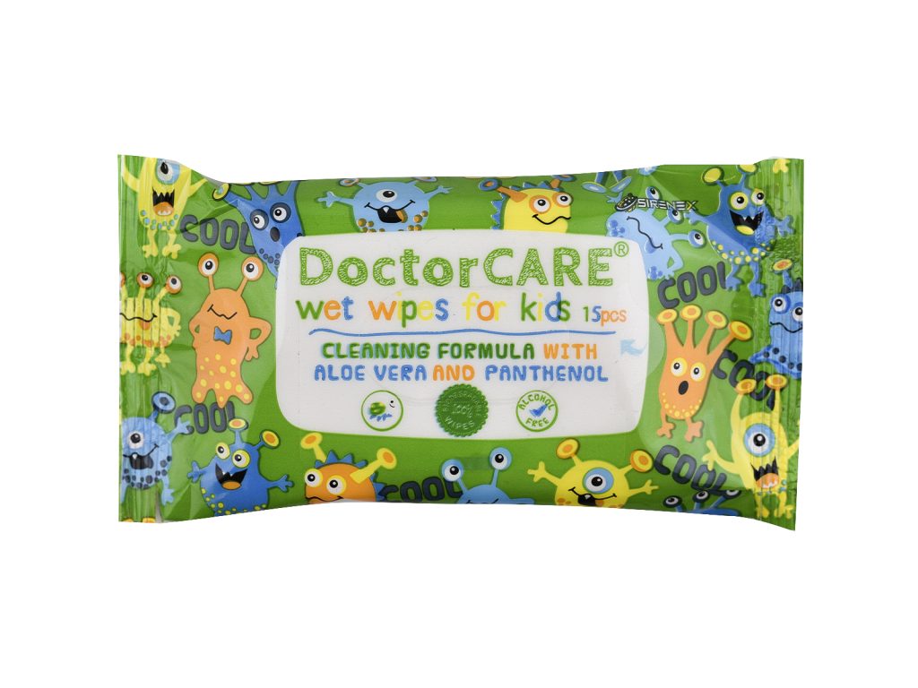 DOCTOR CARE HYPOALLERGÉN NEDVES TÖRLŐKENDŐ GYERMEKEKNEK 100% BIOLÓGIAILAG LEBOMLÓ 15DB