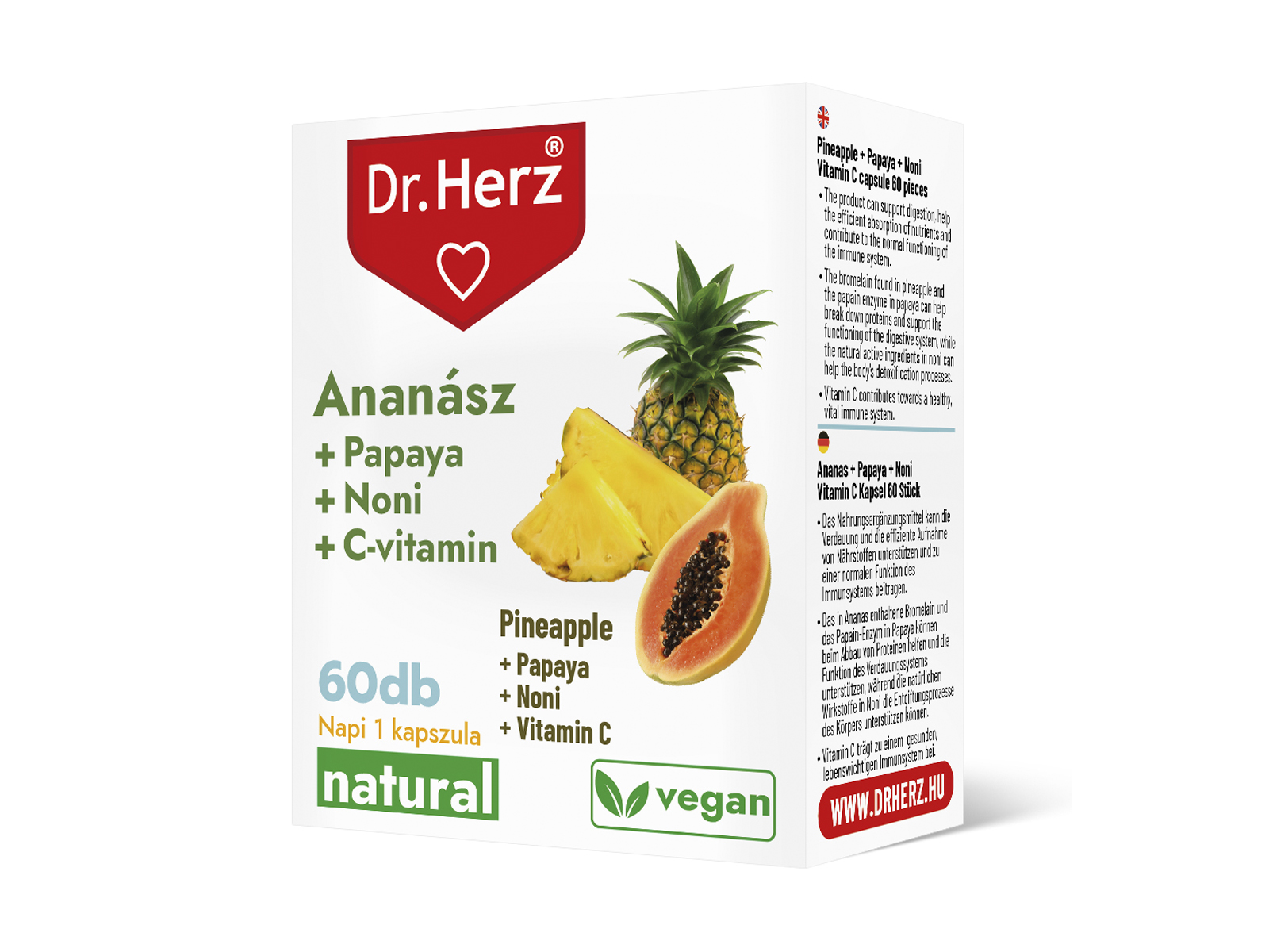 DR. HERZ ANANÁSZ + PAPAYA + NONI + C-VITAMIN KAPSZULA 60DB