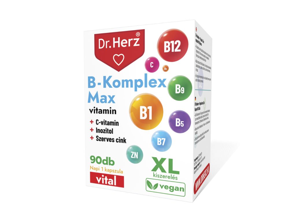 DR. HERZ XL B-KOMPLEX MAX+C-VITAMIN+INOZITOL+SZERVES CINK KAPSZULA 90DB