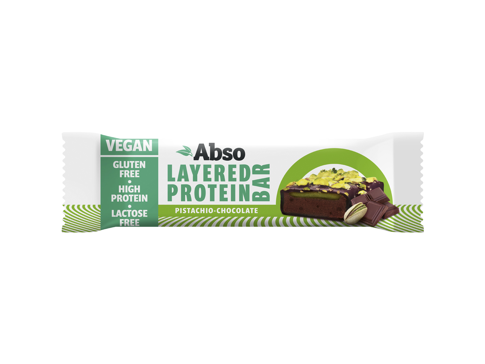 GLUTÉNMENTES ABSO LAYERED PROTEIN BAR FEHÉRJESZELET PISZTÁCIA-ÉTCSOKOLÁDÉ, RÉTEGES 50G
