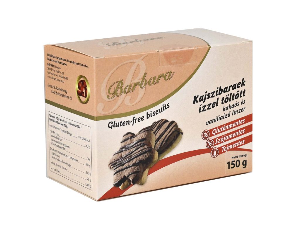 GLUTÉNMENTES BARBARA LINZER KAJSZIBARACK ÍZZEL TÖLTÖTT 150G