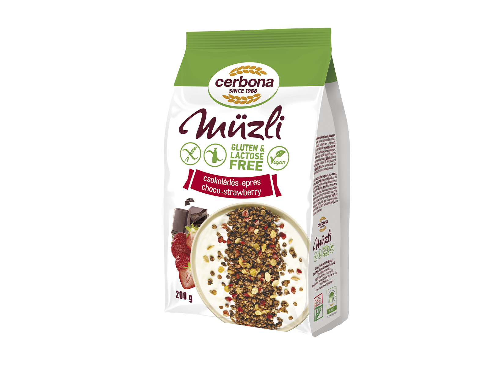 GLUTÉNMENTES CERBONA CSOKOLÁDÉ-EPER MÜZLI 200G