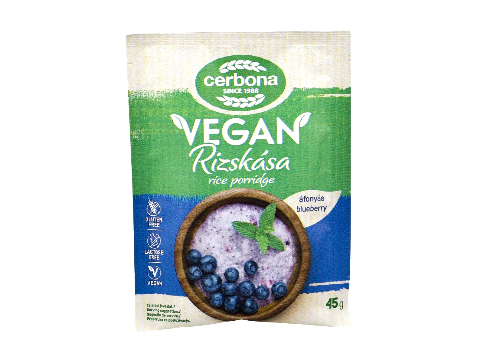 GLUTÉNMENTES CERBONA VEGÁN ÁFONYÁS RIZSKÁSA 45G