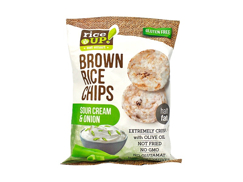 GLUTÉNMENTES RICE UP HAGYMÁS-TEJFÖLÖS RIZS CHIPS 60G