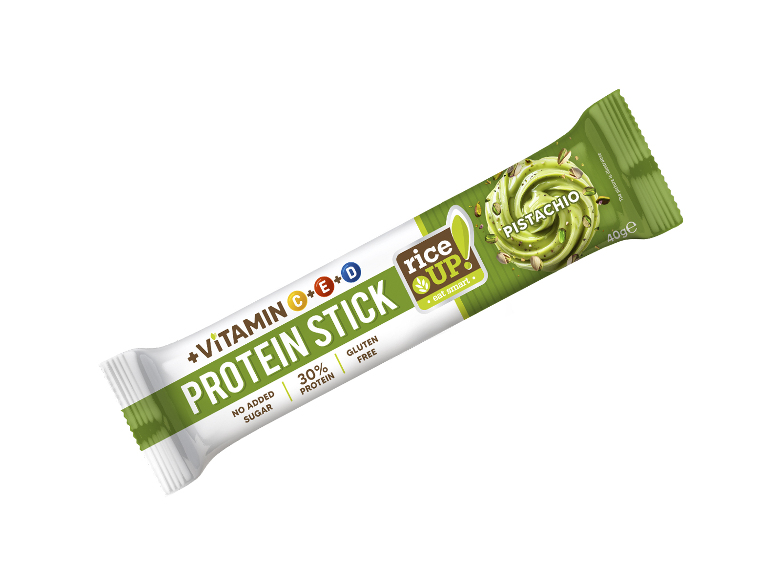 GLUTÉNMENTES RICE UP STICK FEHÉRJESZELET VITAMINOKKAL PISZTÁCIÁS ÍZŰ HCN 40G
