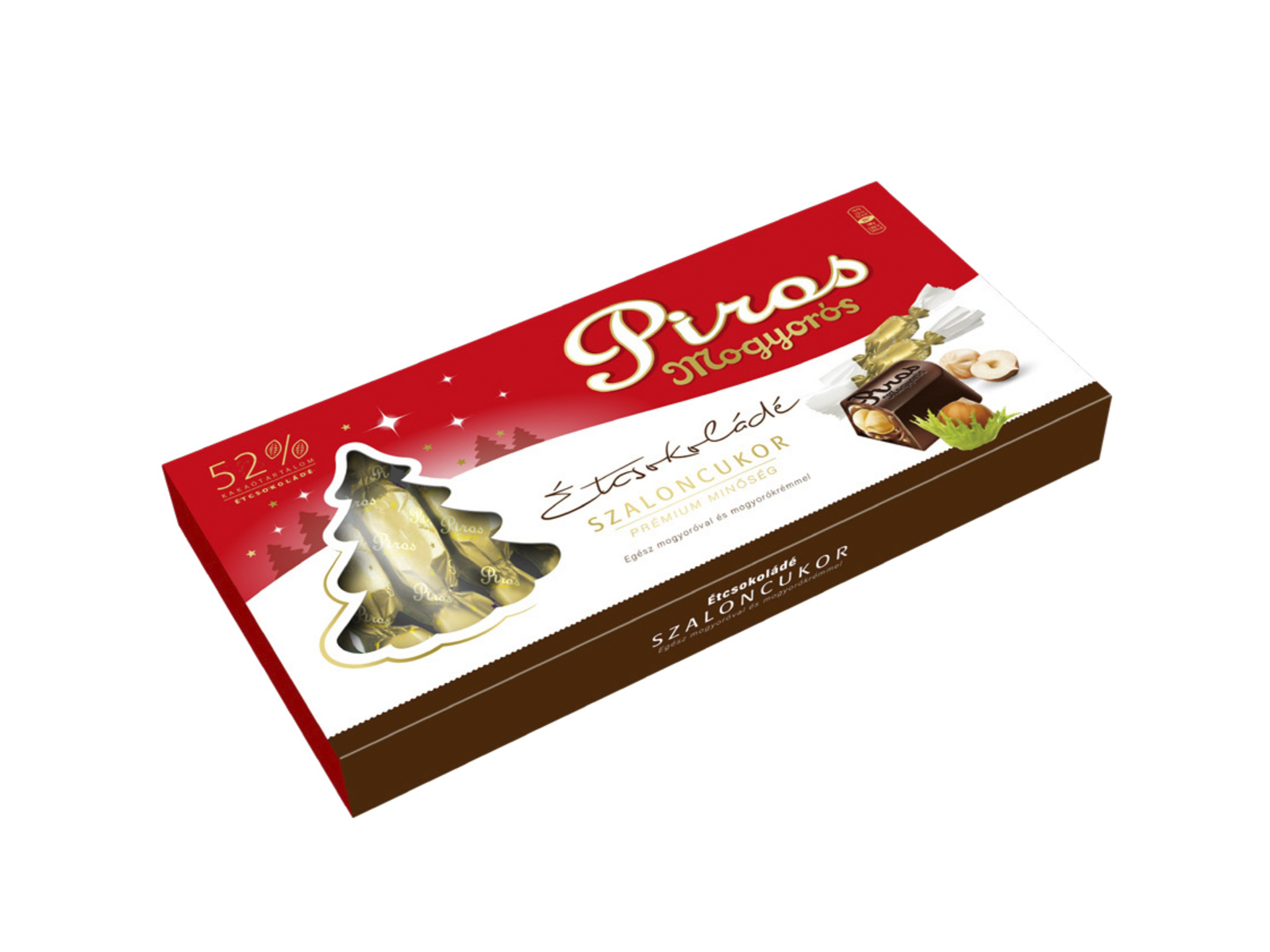 GM PIROS MOGYORÓS SZALONCUKOR ÉTCSOKOLÁDÉ EGÉSZ MOGYORÓVAL ÉS MOGYORÓKRÉMMEL 247G