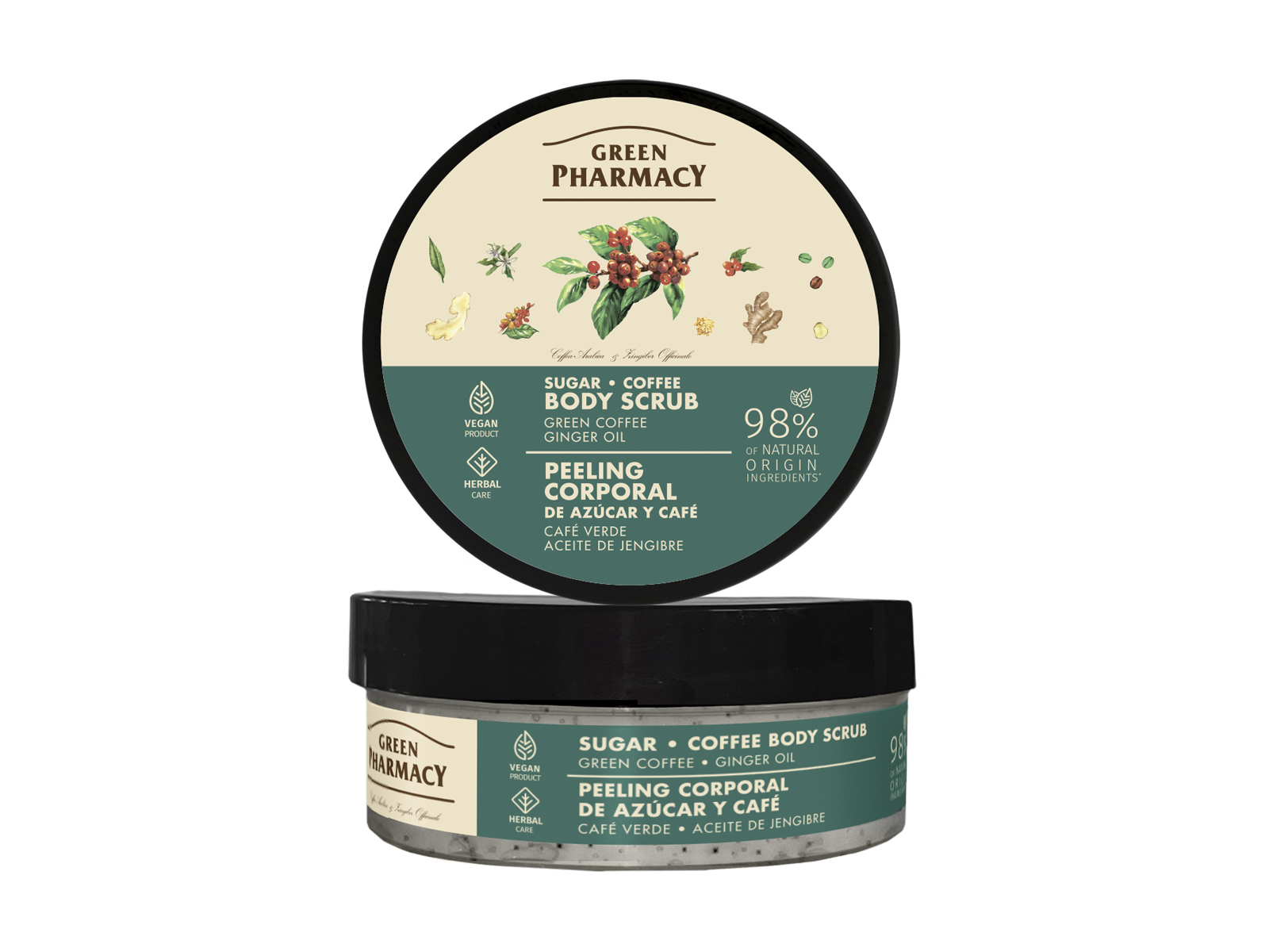 GREEN PHARMACY CUKROS TESTRADÍR ZÖLD KÁVÉ ÉS GYÖMBÉR OLAJ KIVONATTAL 200ML