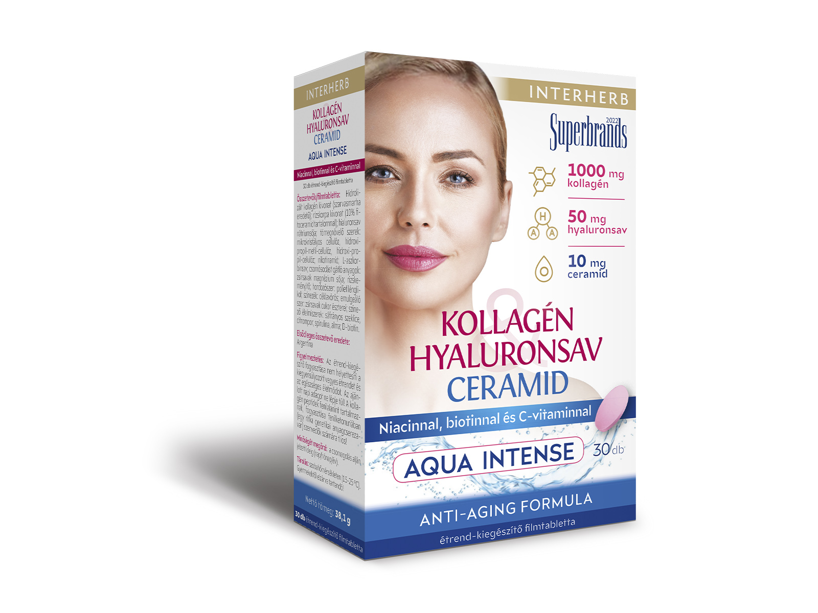 INTERHERB KOLLAGÉN - HYALURONSAV-CERAMID AQUA INTENSE SZÉPSÉGFORMULA TABLETTA 30DB