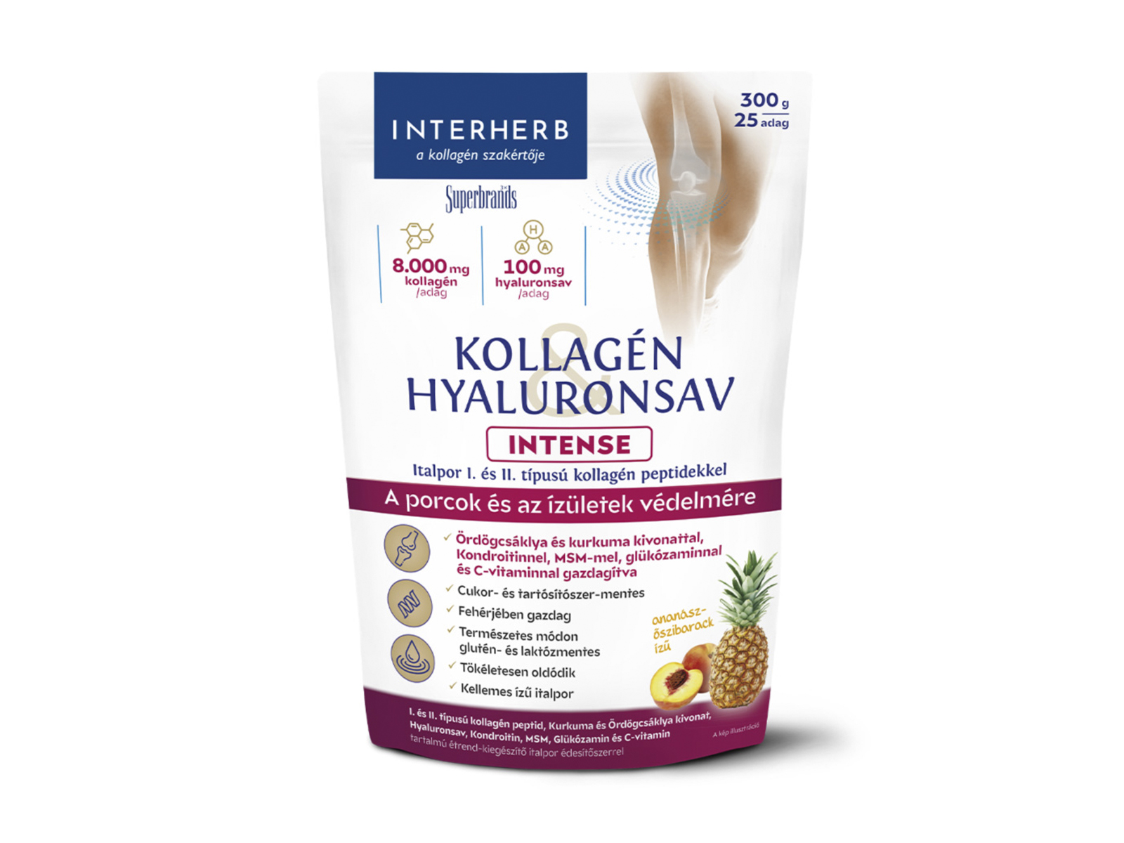 INTERHERB KOLLAGÉN&HYALURONSAV PORC-ÍZÜLET ITALPOR INTENSE ANANÁSZ-ŐSZIBARACK ÍZŰ 300G