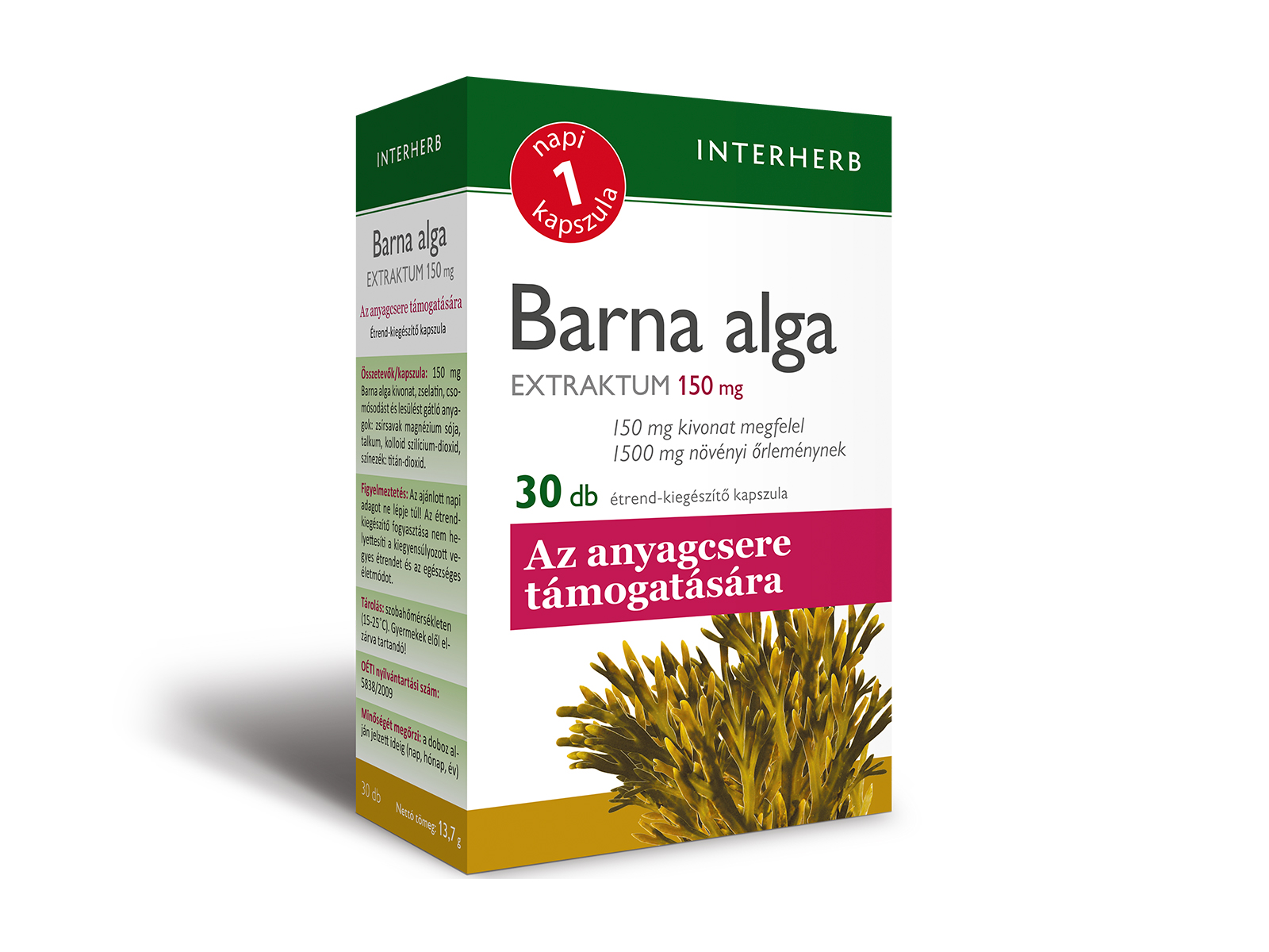 INTERHERB NAPI 1 BARNA ALGA EXTRAKTUM KAPSZULA 30DB