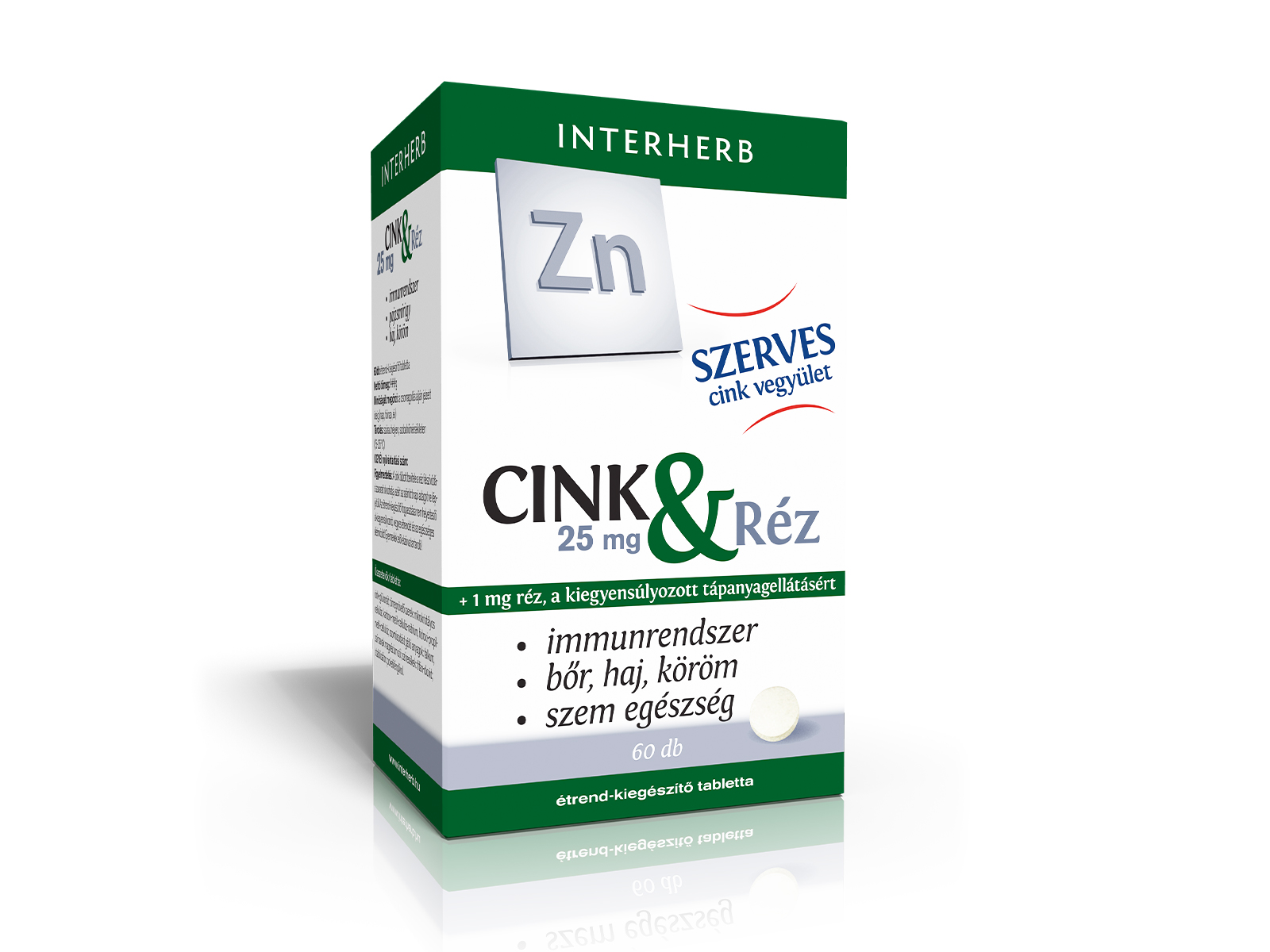 INTERHERB SZERVES CINK 25 MG - RÉZ TABLETTA 60DB