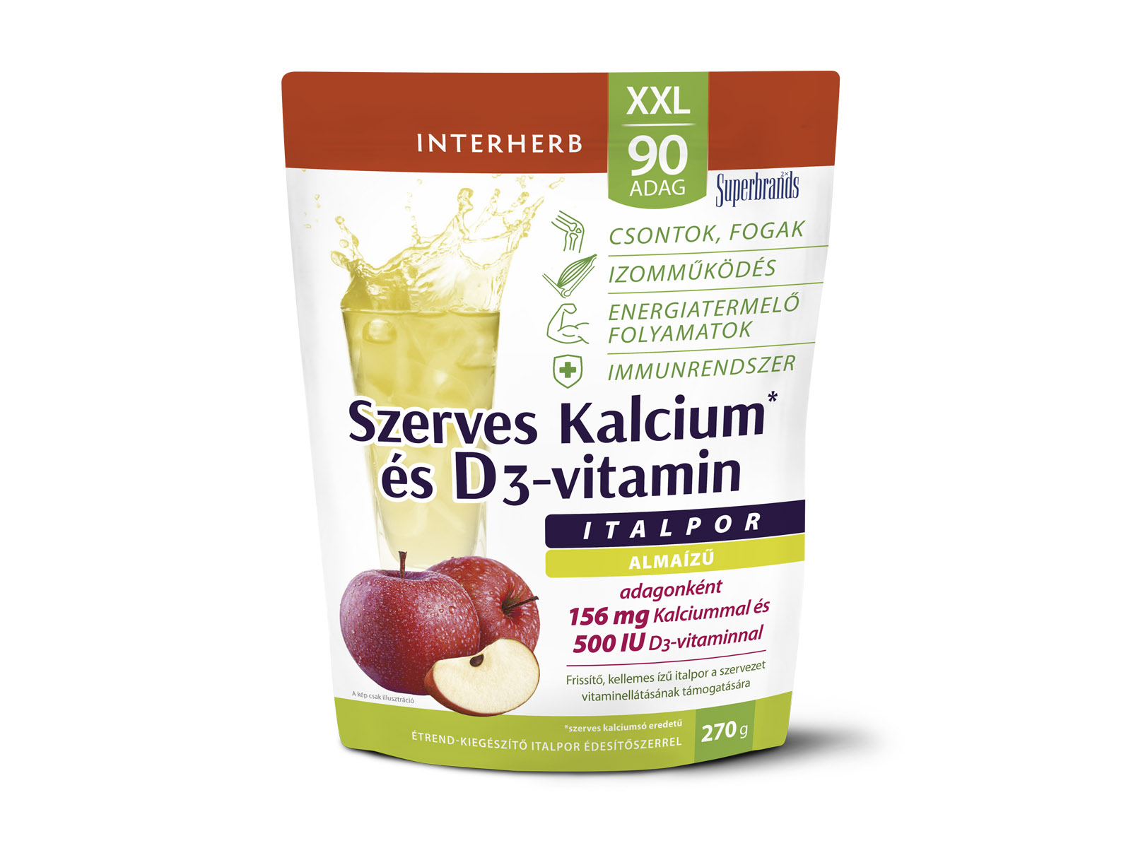 INTERHERB XXL SZERVES KALCIUM + D3 ALMAÍZŰ ITALPOR 90 ADAG 270G