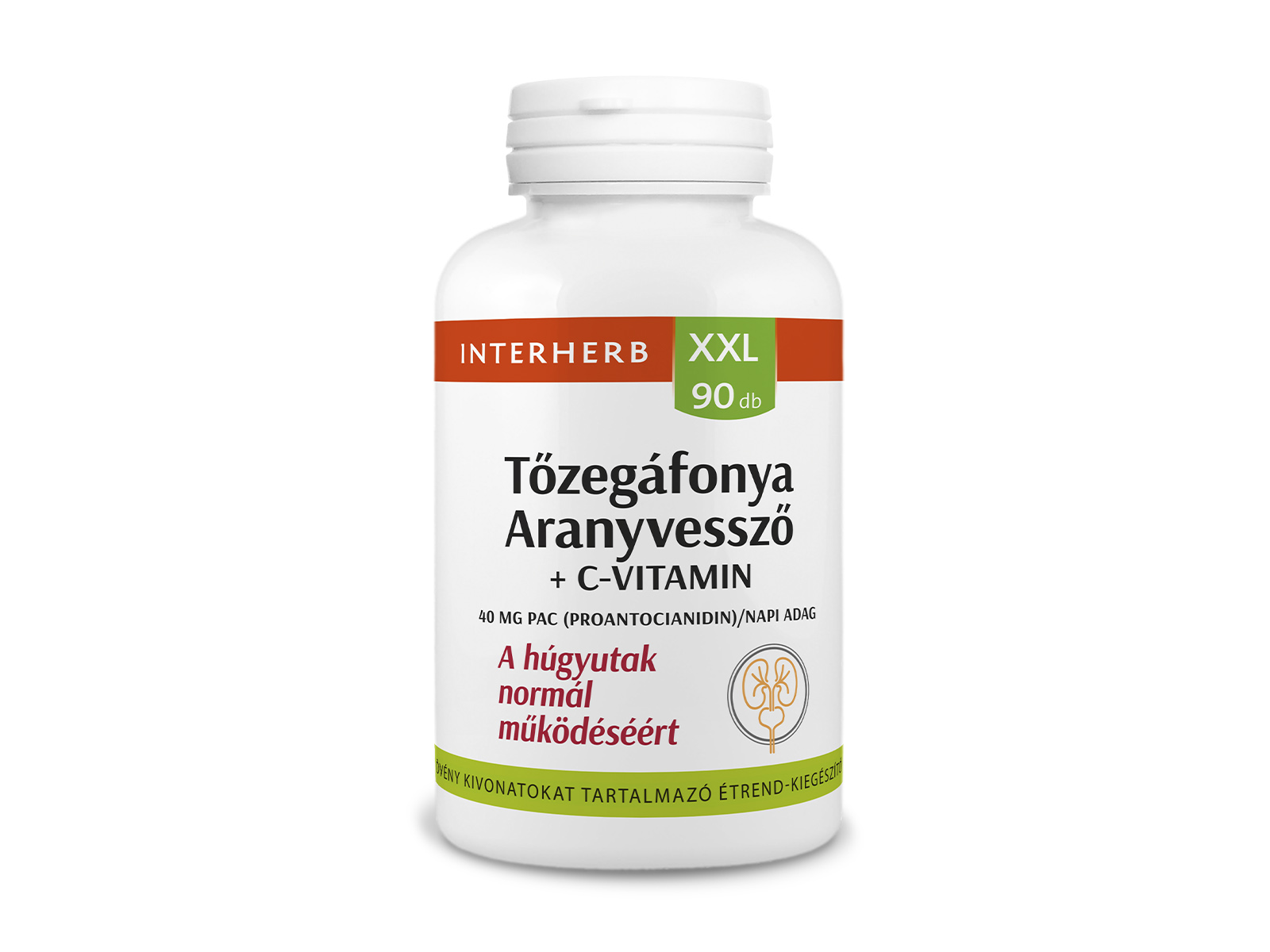 INTERHERB XXL TŐZEGÁFONYA+ARANYVESSZŐ+C-VITAMIN TABLETTA 90DB