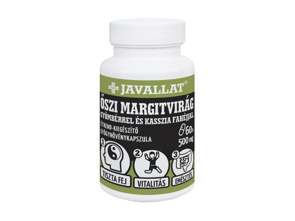 JAVALLAT ŐSZI MARGITVIRÁG GYÖMBÉRREL ÉS KASSZIA FAHÉJJAL ÉKIEG.GYÓGYNÖVÉNYKAPSZULA 60DB