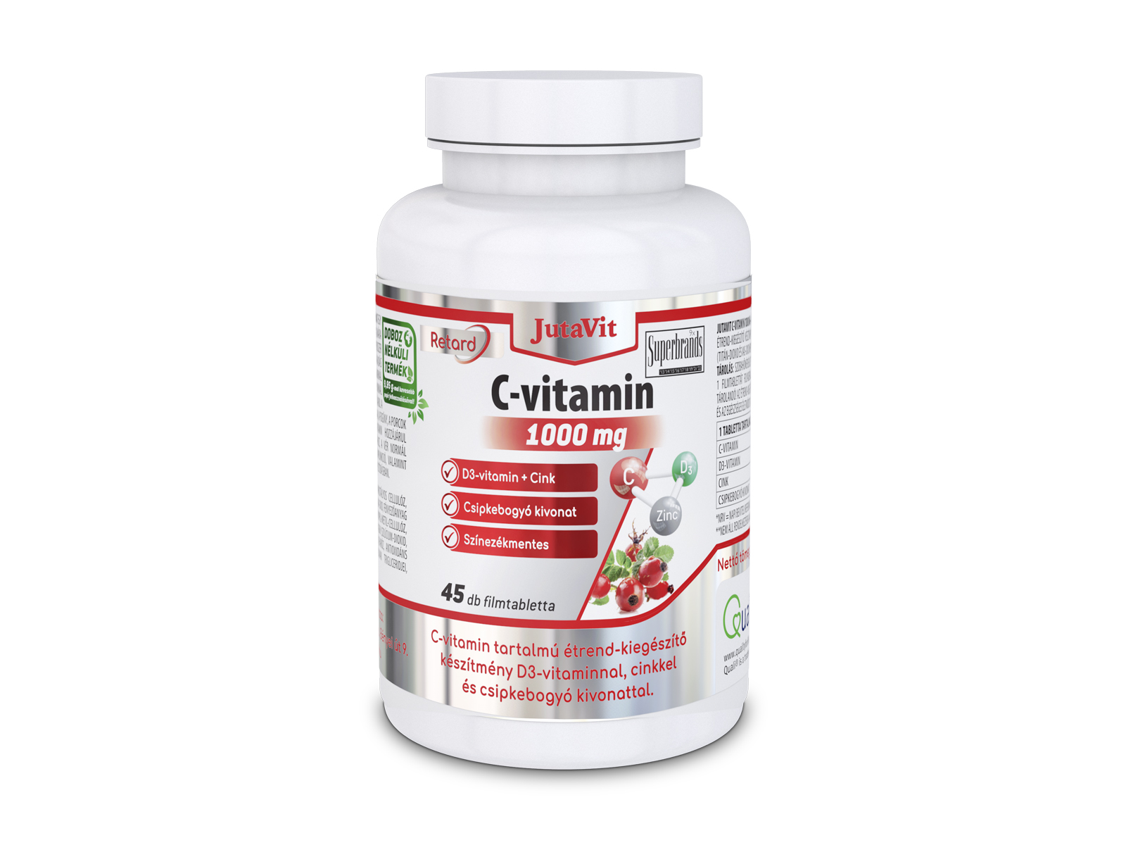 JUTAVIT C-VITAMIN 1000MG TABLETTA + D3 CSIPKEBOGYÓVAL 45DB