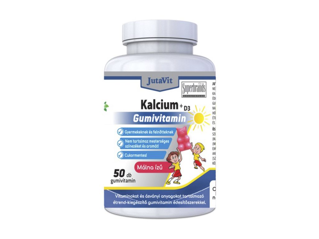 JUTAVIT KÁLCIUM+D3 GUMIVITAMIN MÁLNA ÍZŰ CUKORMENTES 50DB