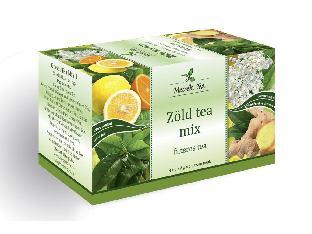 MECSEK ZÖLD TEA MIX -CITRUS, BODZAVIRÁG, GYÖMBÉR FILTERES 20DB