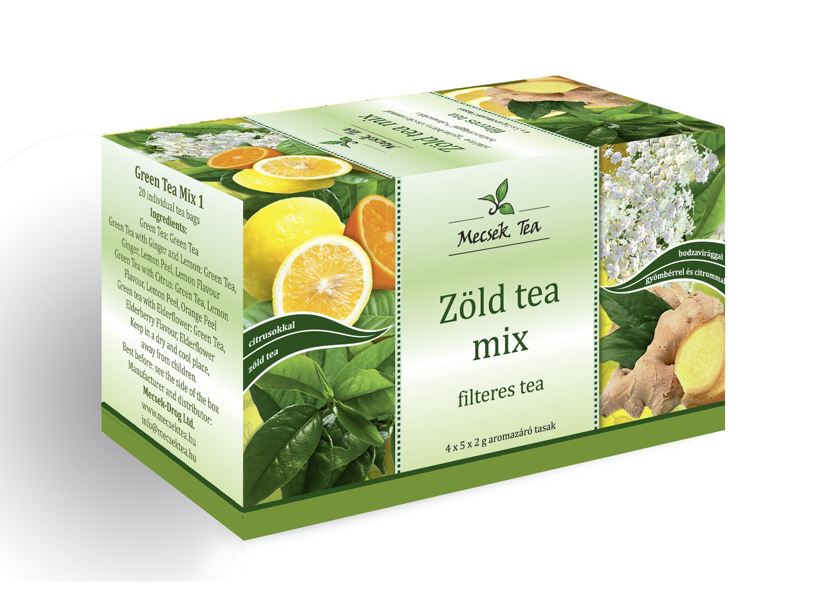 MECSEK ZÖLD TEA MIX -CITRUS, BODZAVIRÁG, GYÖMBÉR FILTERES 20DB