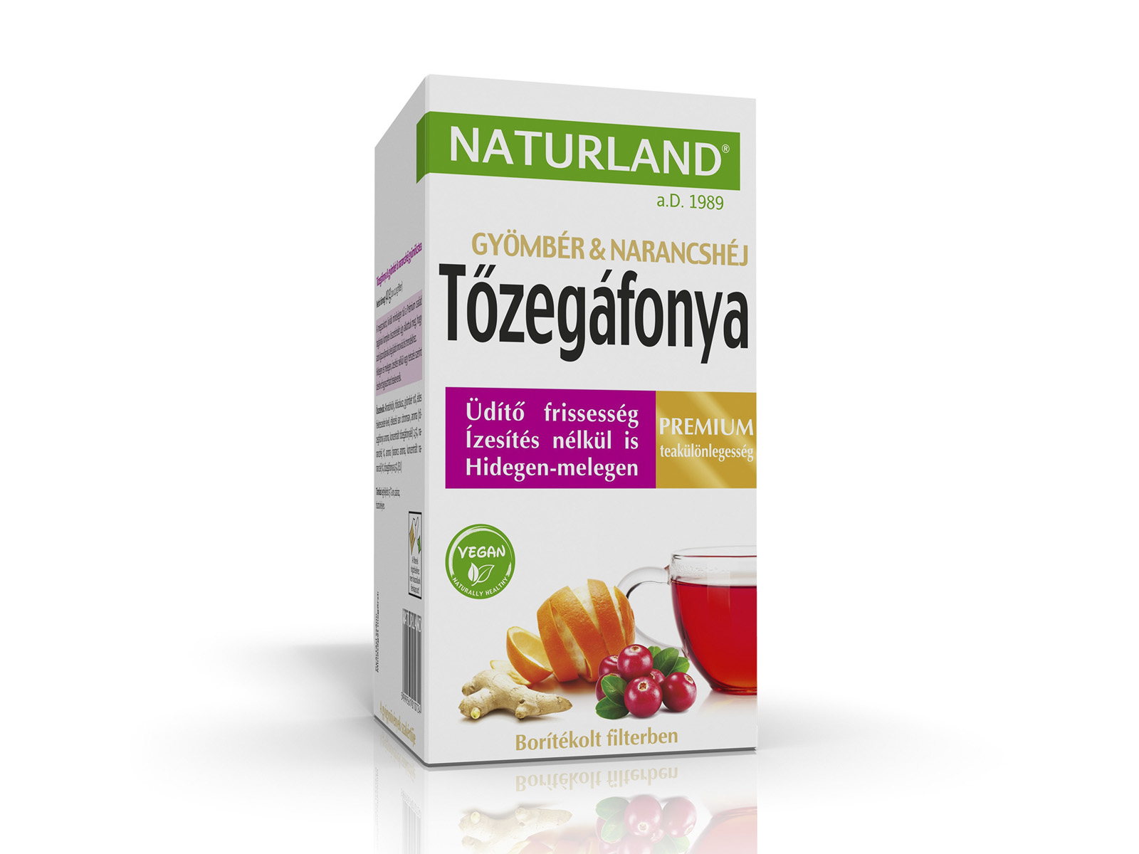 NATURLAND TŐZEGÁFONYA GYÖMBÉR-NARANCSHÉJ GYÜMÖLCSÖS ÍZÉLMÉNY TEA 20DB